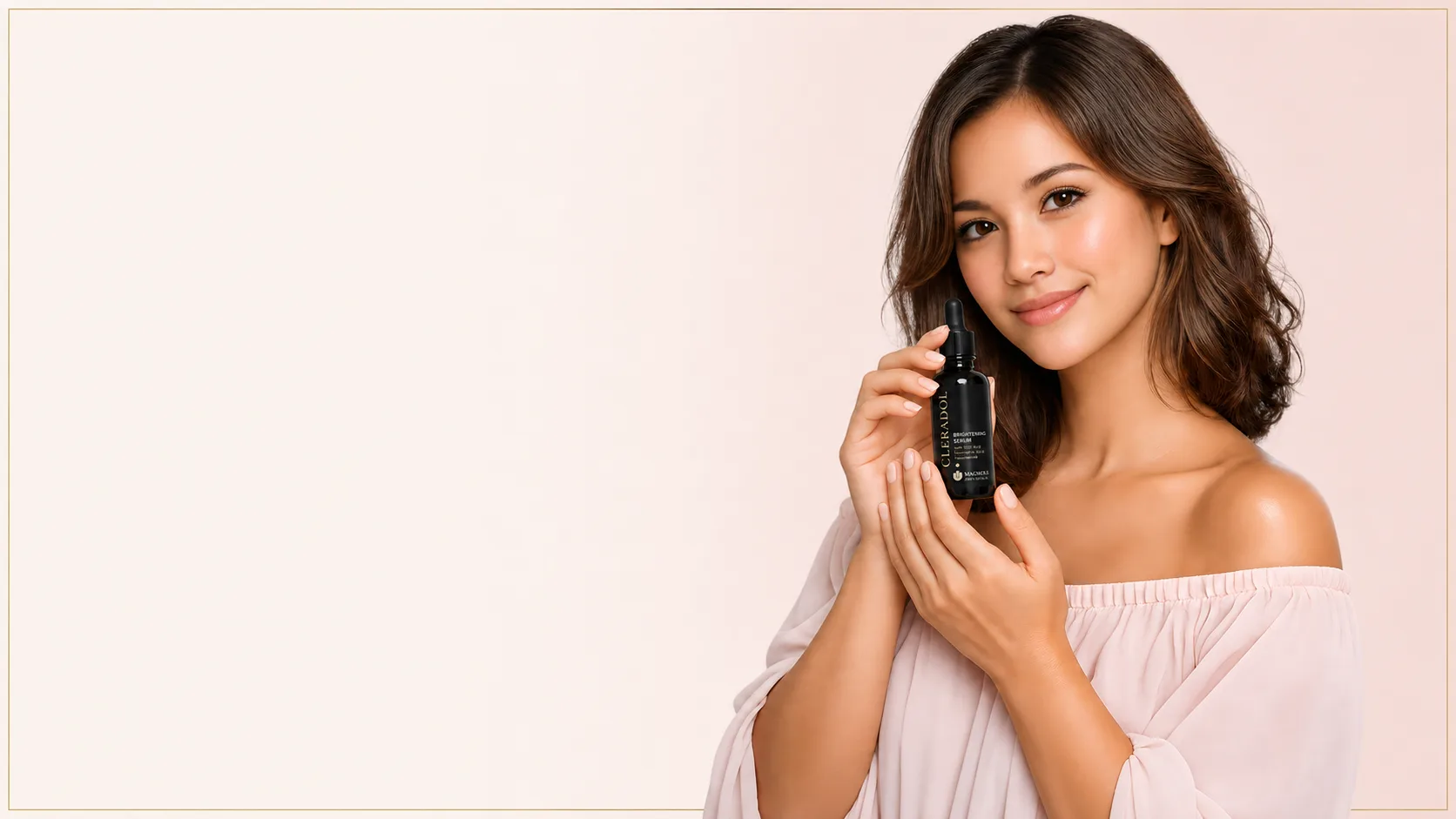 Woman holding a Cleradol skincare product